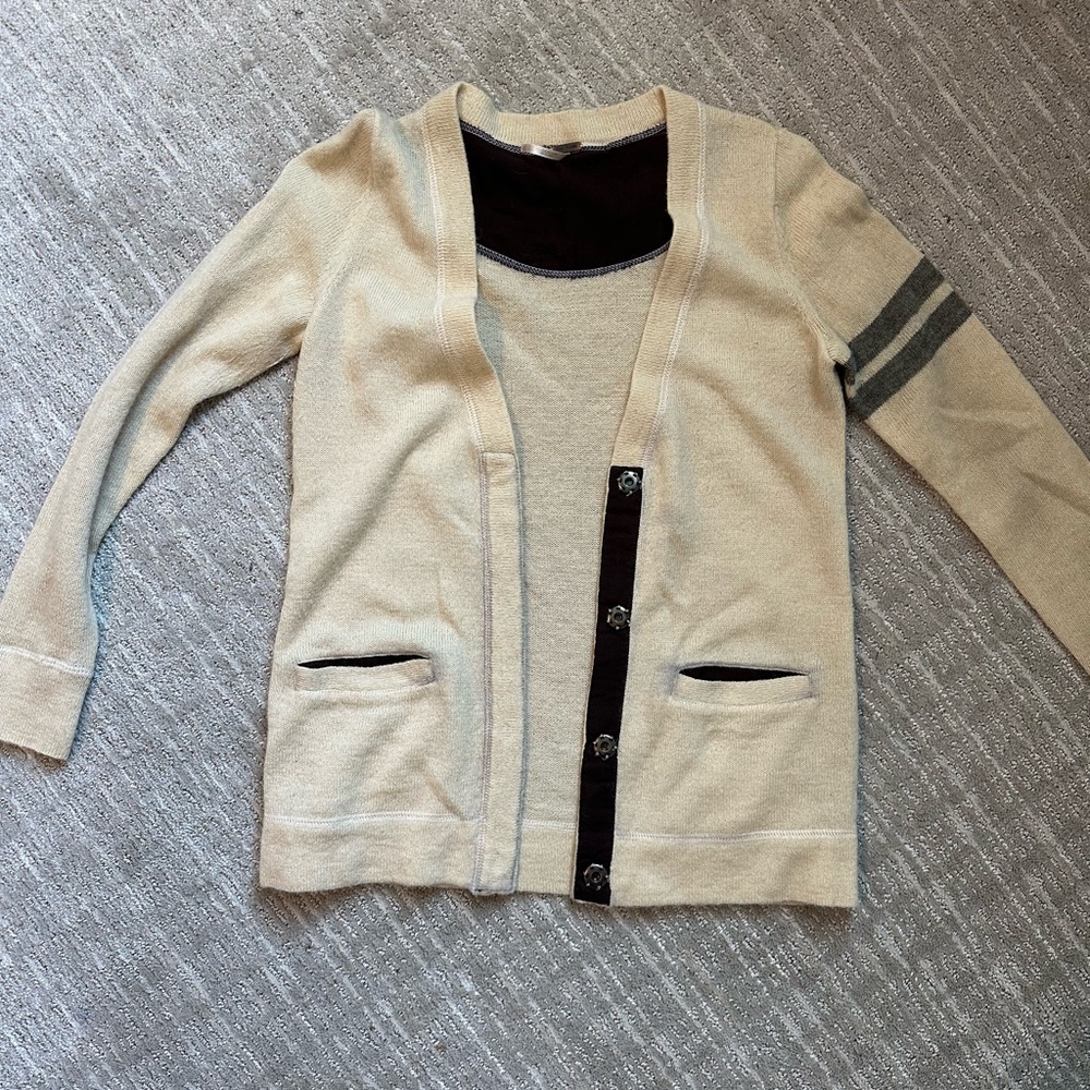 Free People Sz XS Tan Varsity Snap Front Sweater